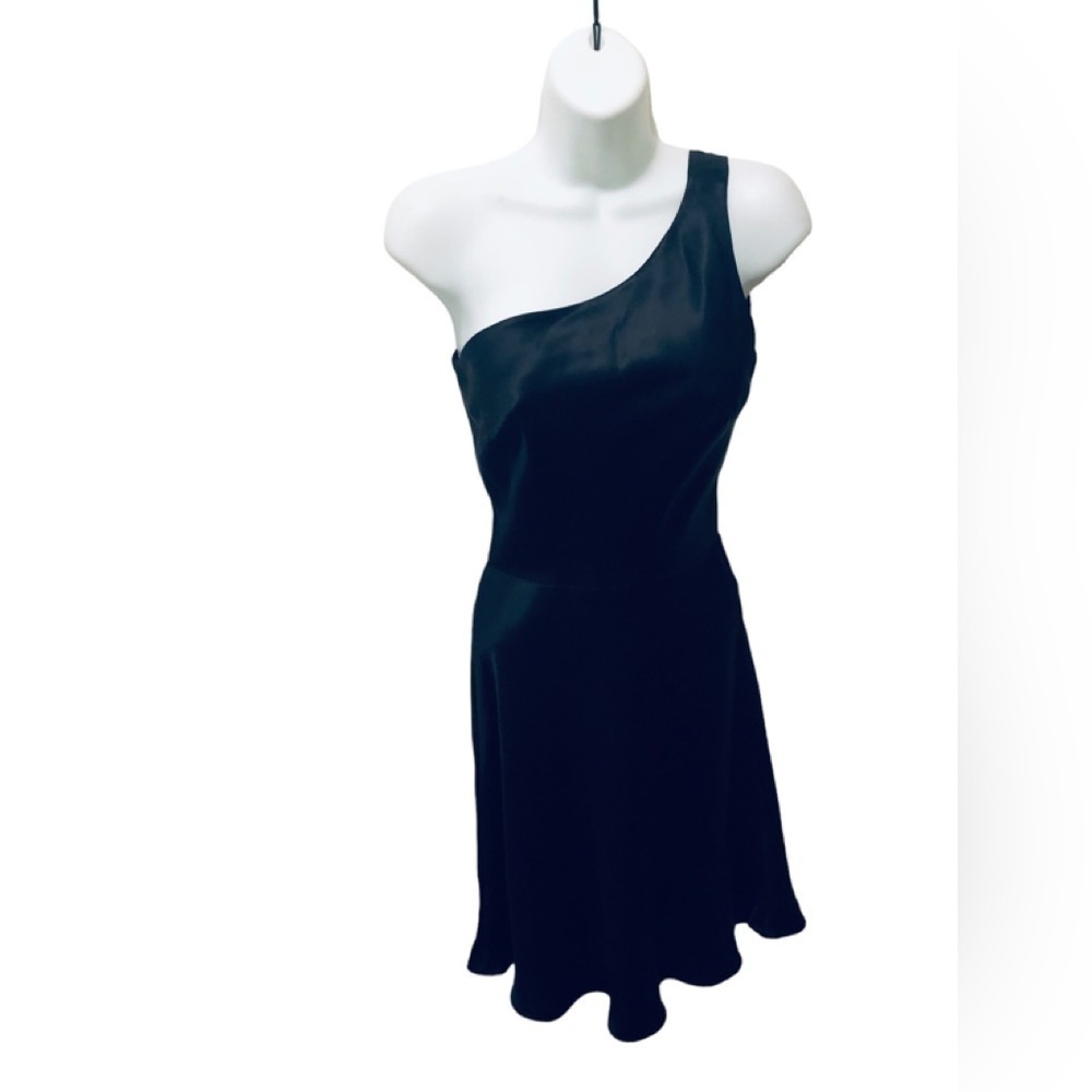 VTG Moda International 100% SILK Little Black One Shoulder Mini Dress 2 Sparkle